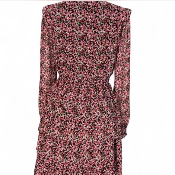 Michael Kors Pink Floral Tiered Georgette Long Sleeve Dress Size 8 - Picture 4 of 6